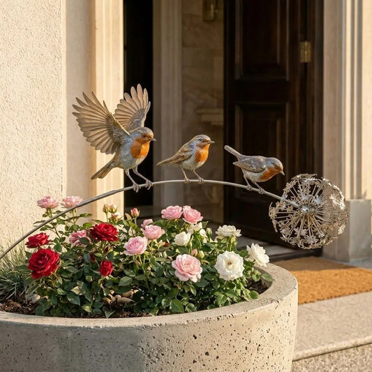 🕊️ Kinetic Robin Garden Stake – Memorial Wind Sculpture for Outdoor Decor
