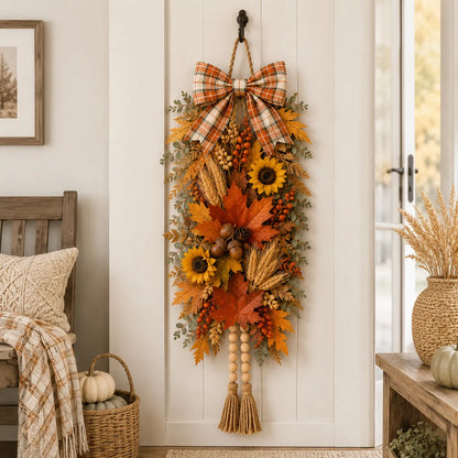 🍂✨Country-Style Harvest Door Hanging Decoration with Warm Lights