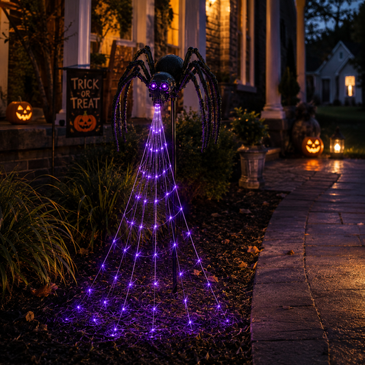 🕷️ Skull Spider Web Spinner Solar Garden Light