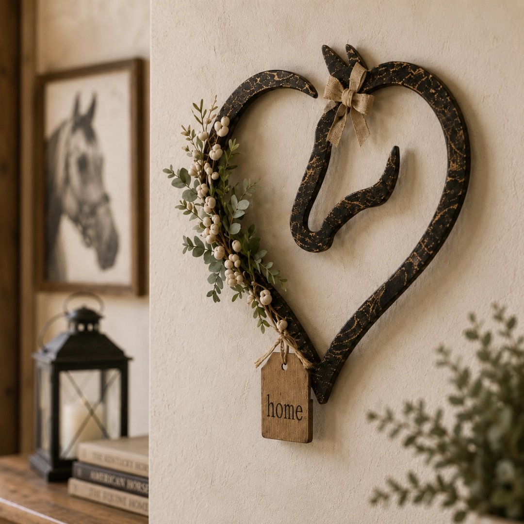 🐎🏠Horse Lover’s Heart Wall Decor – Rustic Equestrian Accent with Greenery