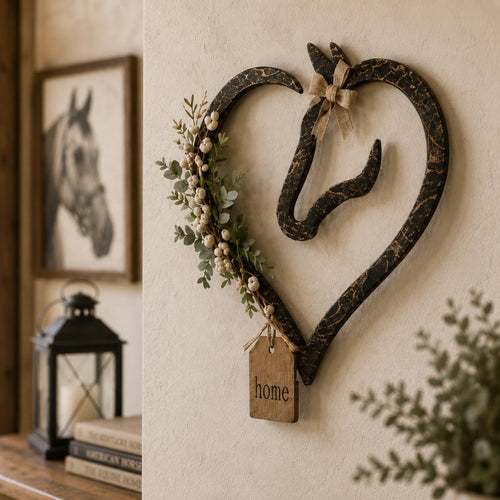 🐎🏠Horse Lover’s Heart Wall Decor – Rustic Equestrian Accent with Greenery