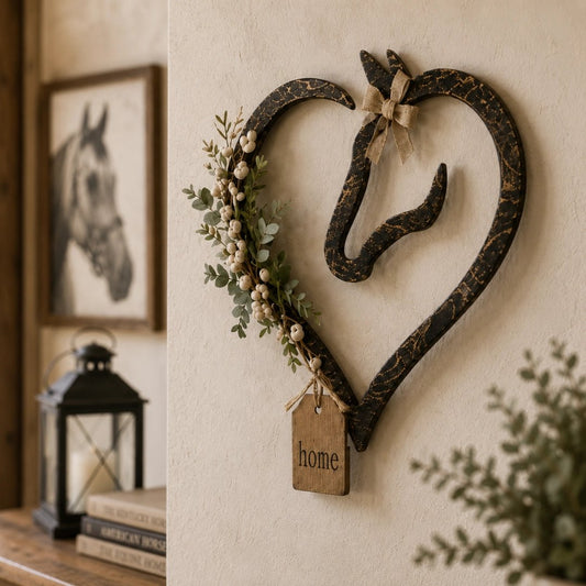 🐎🏠Horse Lover’s Heart Wall Decor – Rustic Equestrian Accent with Greenery