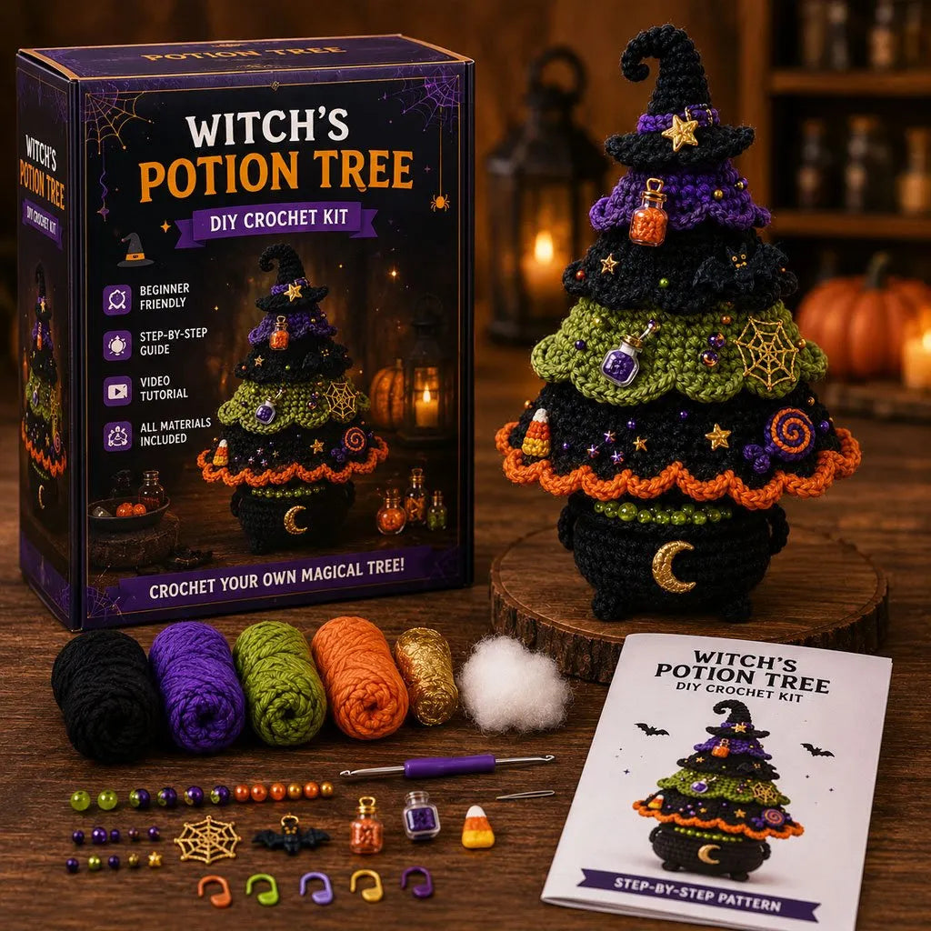 🎃Halloween Tree DIY Crochet Kit | All-In-One Kit for a Layered 7-Inch Spooky Tabletop Decoration 🧶👻✨
