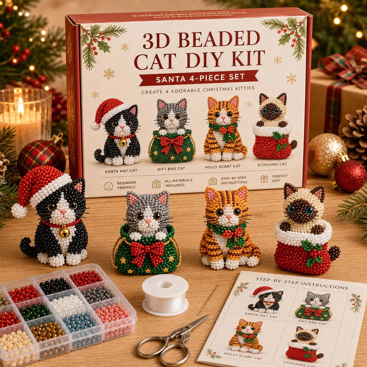🐱✨ Create Your Own 3D Beaded Christmas Cats | Beginner-Friendly DIY Kit🎁Buy 2 | FREE Shipping