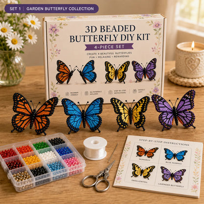 3D Beaded Butterfly DIY Kit – 4-Piece Handmade Butterfly Craft Set