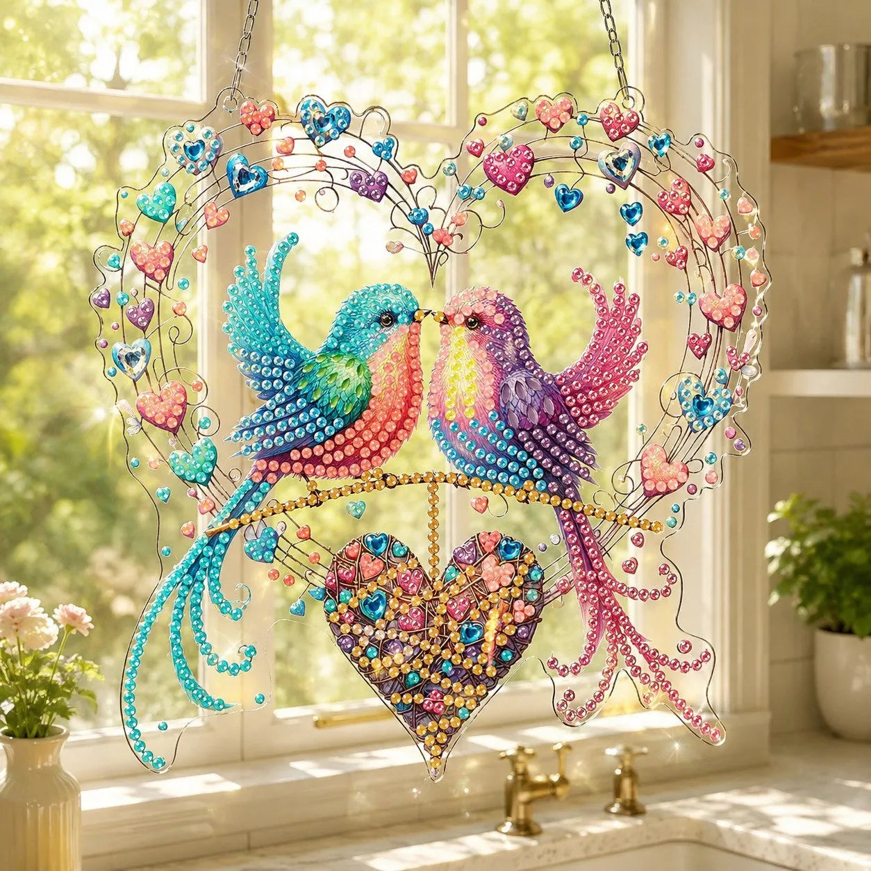 💥LAST DAY 49% OFF - Hummingbird Diamond Art Hanging Ornament Kit – Sparkling DIY Window Ornament 🐦✨