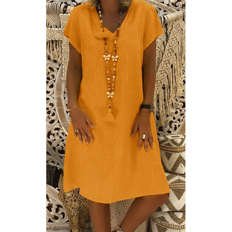 🔥Women's Dress Summer Linen Dresses Casual V Neck Midi Dress