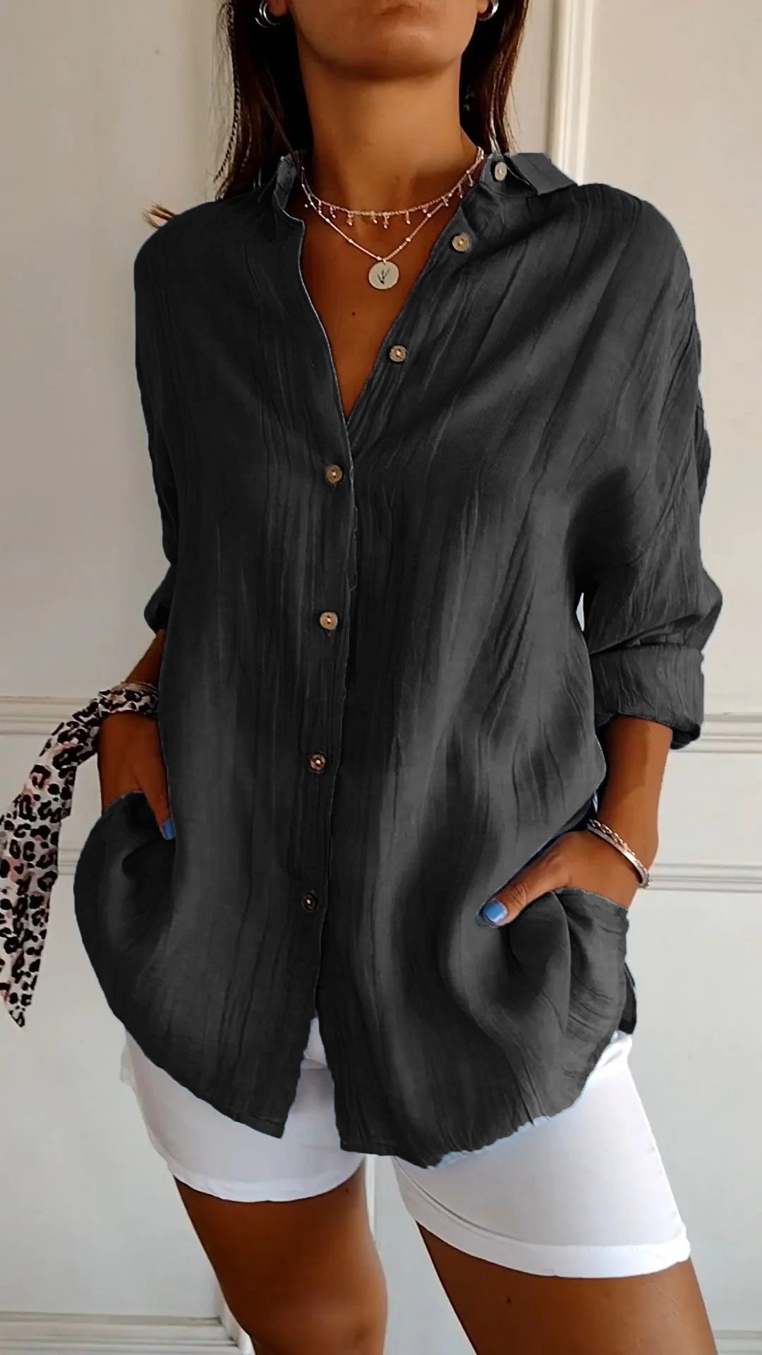Single-breasted Pleated Lapel Shirt