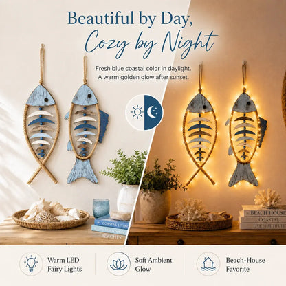 🐟✨ Lighted Coastal Rope Fish Wall Hanging
