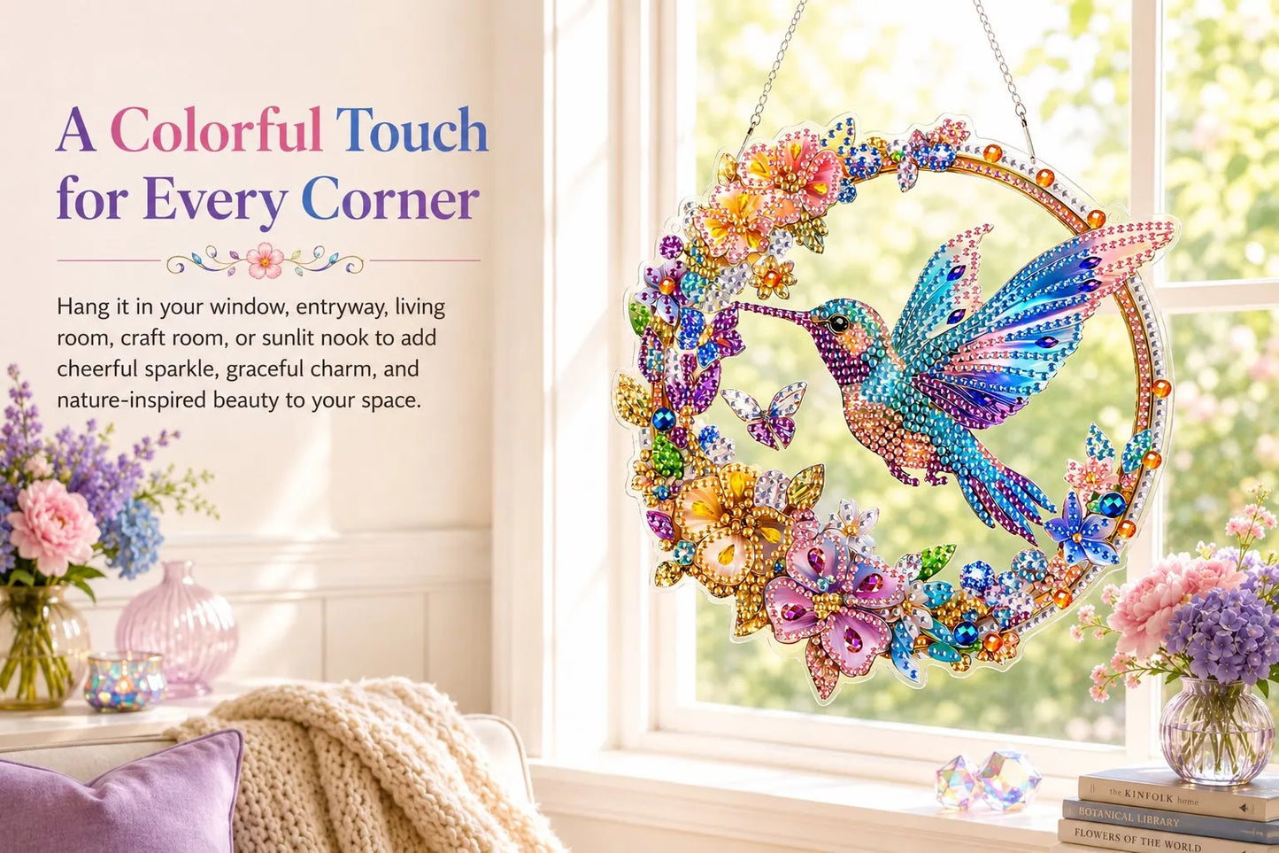 💥LAST DAY 49% OFF - Hummingbird Diamond Art Hanging Ornament Kit – Sparkling DIY Window Ornament 🐦✨