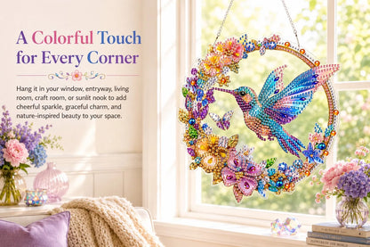 💥LAST DAY 49% OFF - Hummingbird Diamond Art Hanging Ornament Kit – Sparkling DIY Window Ornament 🐦✨
