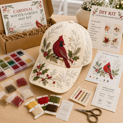 🐦🌸 Premium Hummingbird Garden Beaded Hat DIY Kit | DIY Handmade Floral Cap Decor 🌿🪡✨