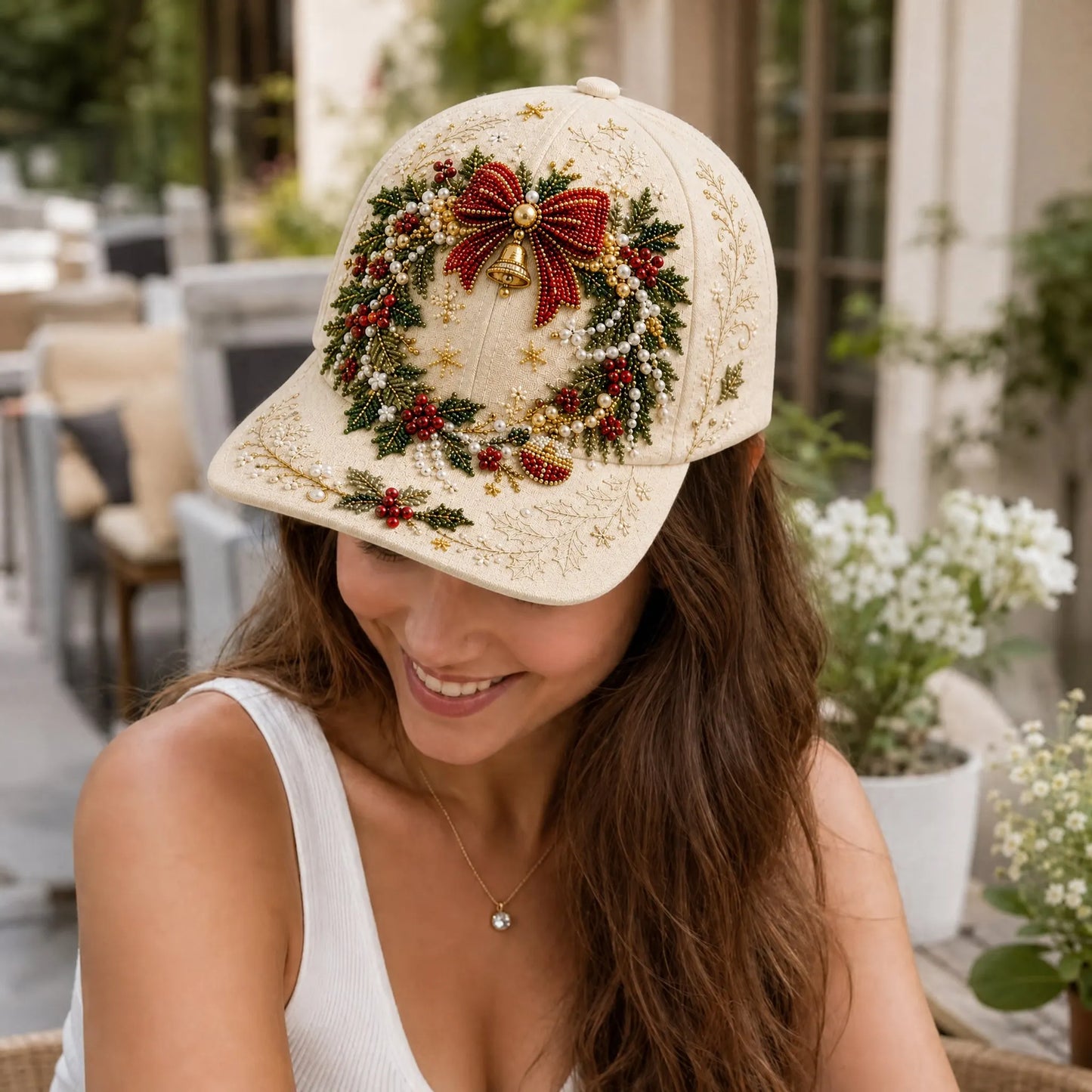 🎄🧢 Premium Christmas Beaded Hat DIY Kit | Luxury Flocked Canvas with Scratch-Resistant Non-Fading Pearl Beads DIY Handmade Holiday Cap Decor 🎅🪡✨