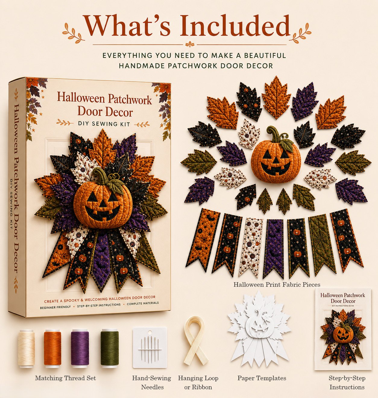 💥DIY Quilted Halloween Pumpkin Door Hanger Kit (✨Beginner-Friendly)