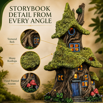 Whimsical Lighted Enchanted Moss Tree House with Timer