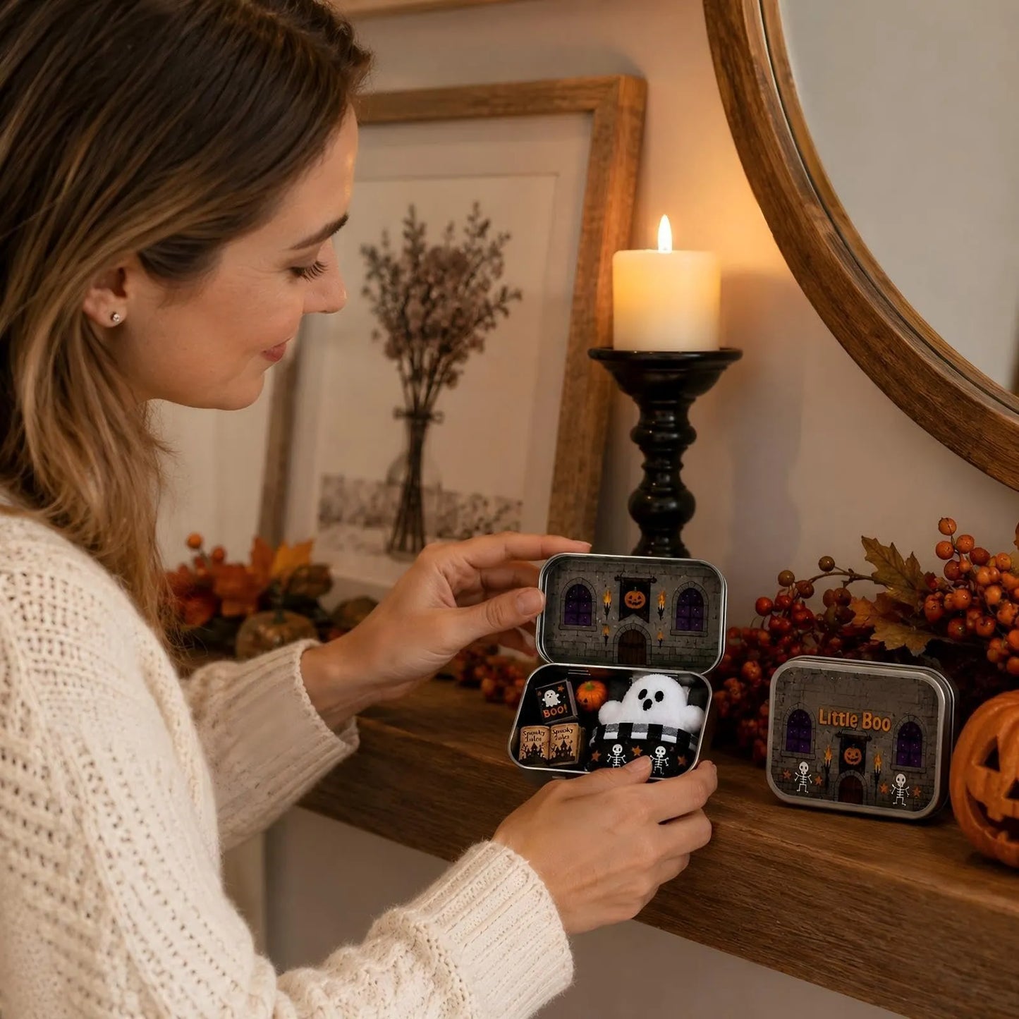 Halloween Mini Ghost Tin Box Set - Cute Spooky Halloween Travel Figurine