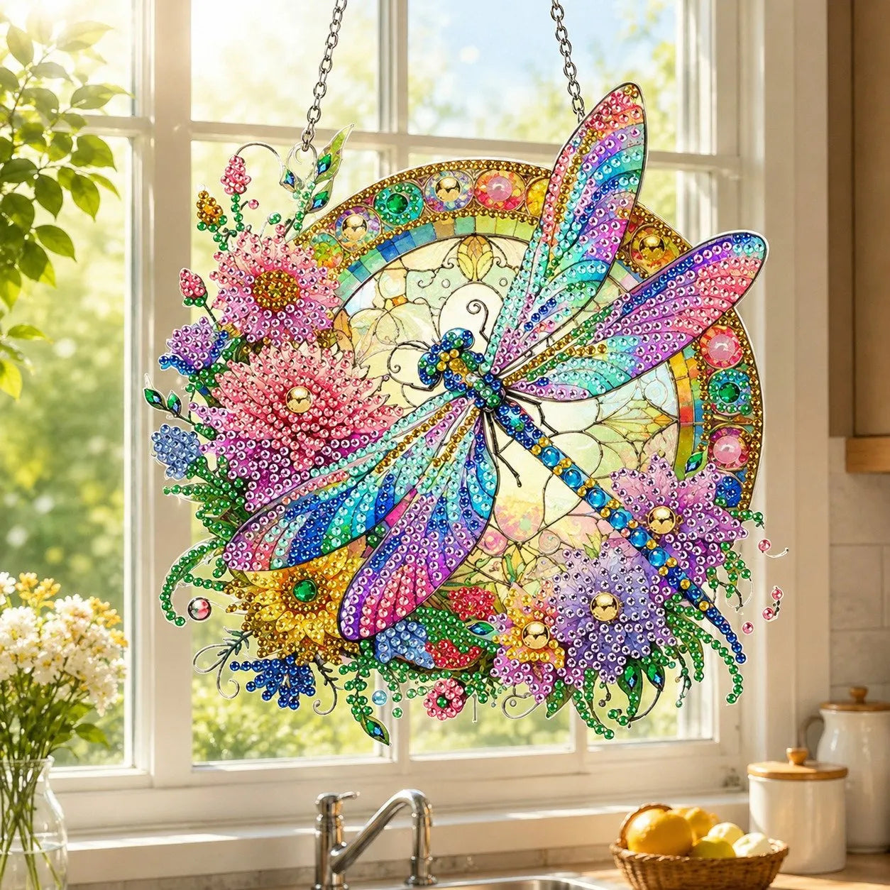 💥LAST DAY 49% OFF - Hummingbird Diamond Art Hanging Ornament Kit – Sparkling DIY Window Ornament 🐦✨