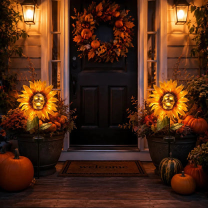 🌻 Solar Sunflower Skull Stake Light - Illuminate Your Halloween with Spooky Charm!