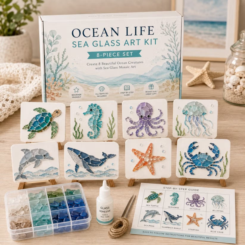 🐋🌊 DIY Sea Glass Mosaic Art Kit – Create Beautiful Ocean-Inspired Artwork with Colorful Glass Pieces