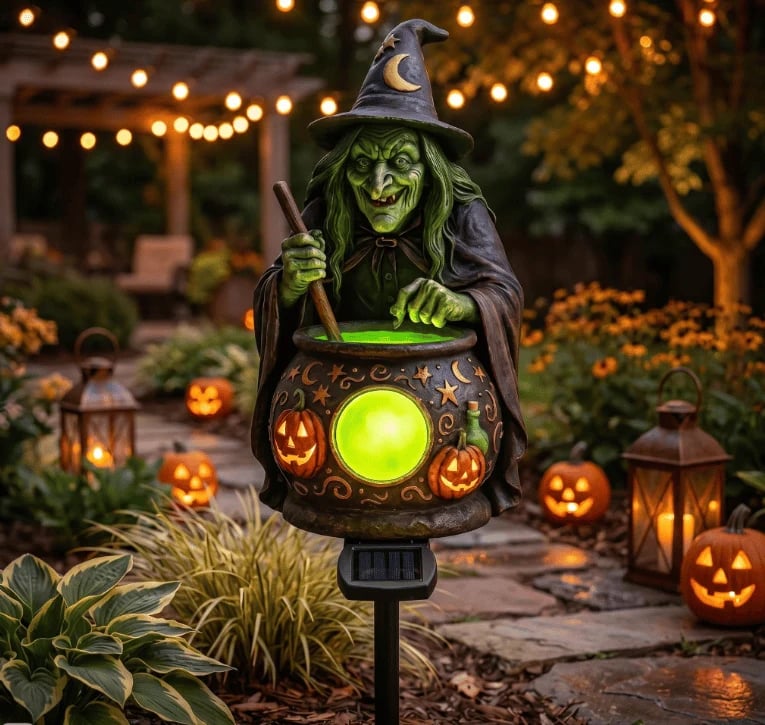 💥🏆Halloween Solar Witch Cauldron Garden Stake Light