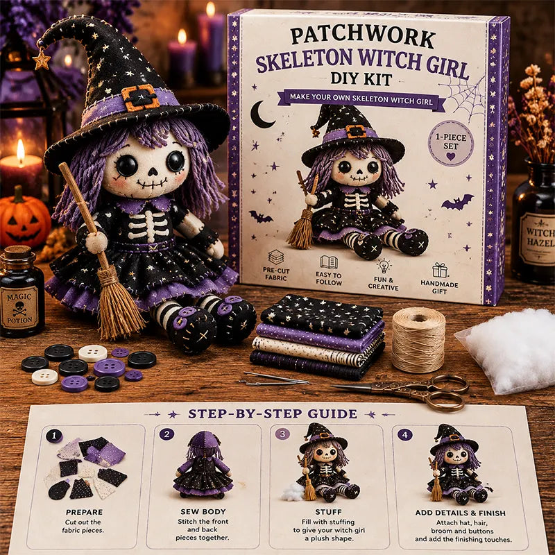 🎃 Patchwork Skeleton Witch Girl DIY Kit