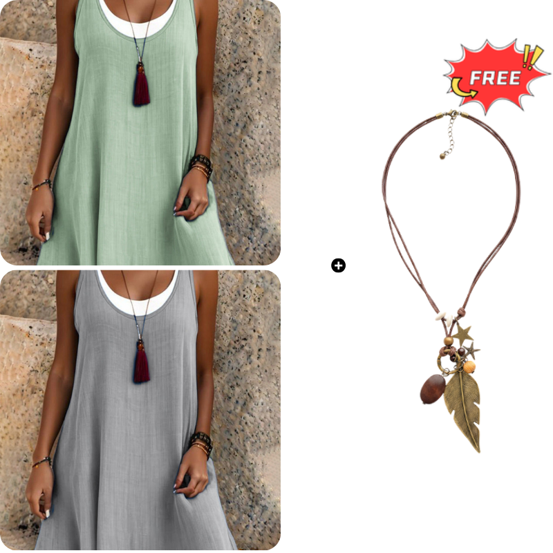 💃Women's Casual Loose Sleeveless Fake Two Piece Tank Dress