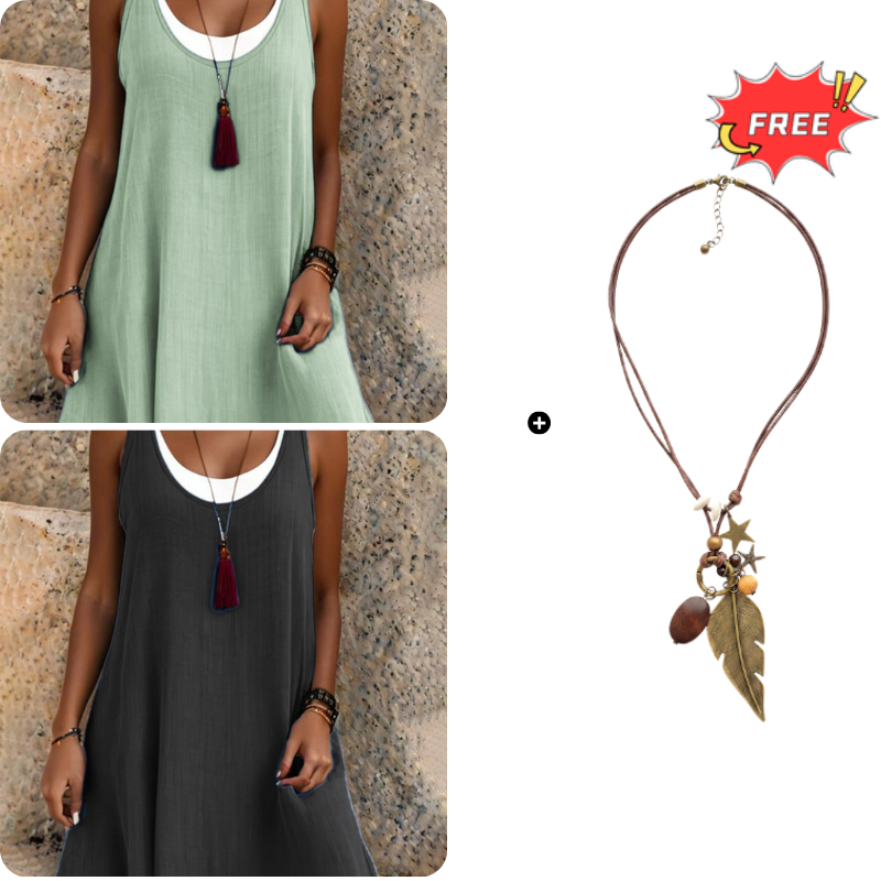 💃Women's Casual Loose Sleeveless Fake Two Piece Tank Dress