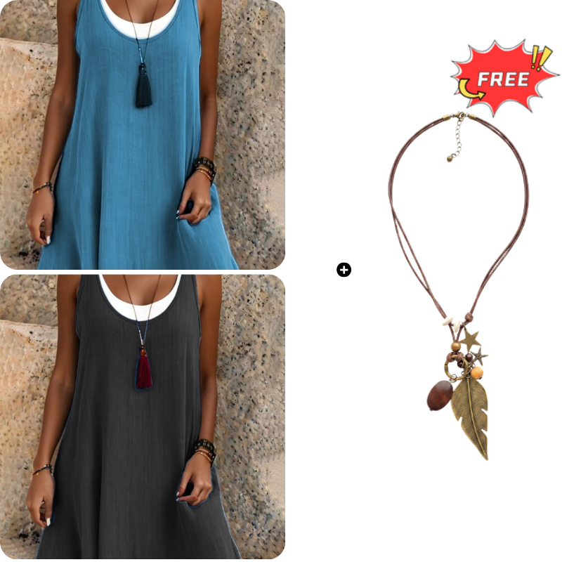 💃Women's Casual Loose Sleeveless Fake Two Piece Tank Dress