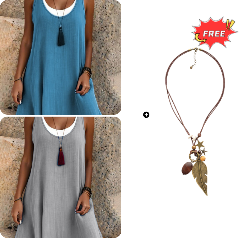 💃Women's Casual Loose Sleeveless Fake Two Piece Tank Dress