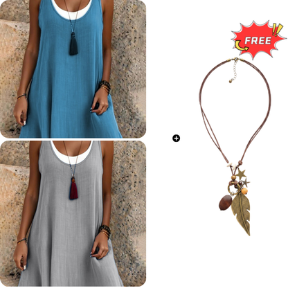 💃Women's Casual Loose Sleeveless Fake Two Piece Tank Dress