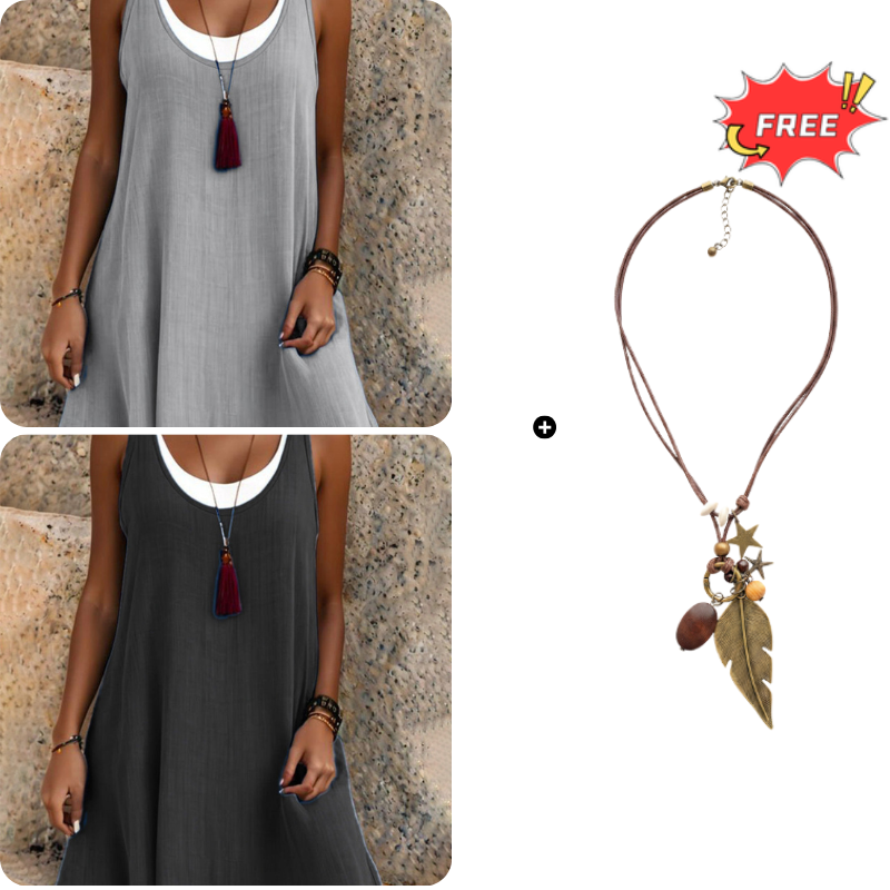 💃Women's Casual Loose Sleeveless Fake Two Piece Tank Dress