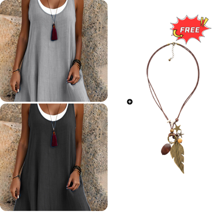 💃Women's Casual Loose Sleeveless Fake Two Piece Tank Dress