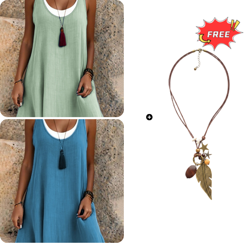💃Women's Casual Loose Sleeveless Fake Two Piece Tank Dress