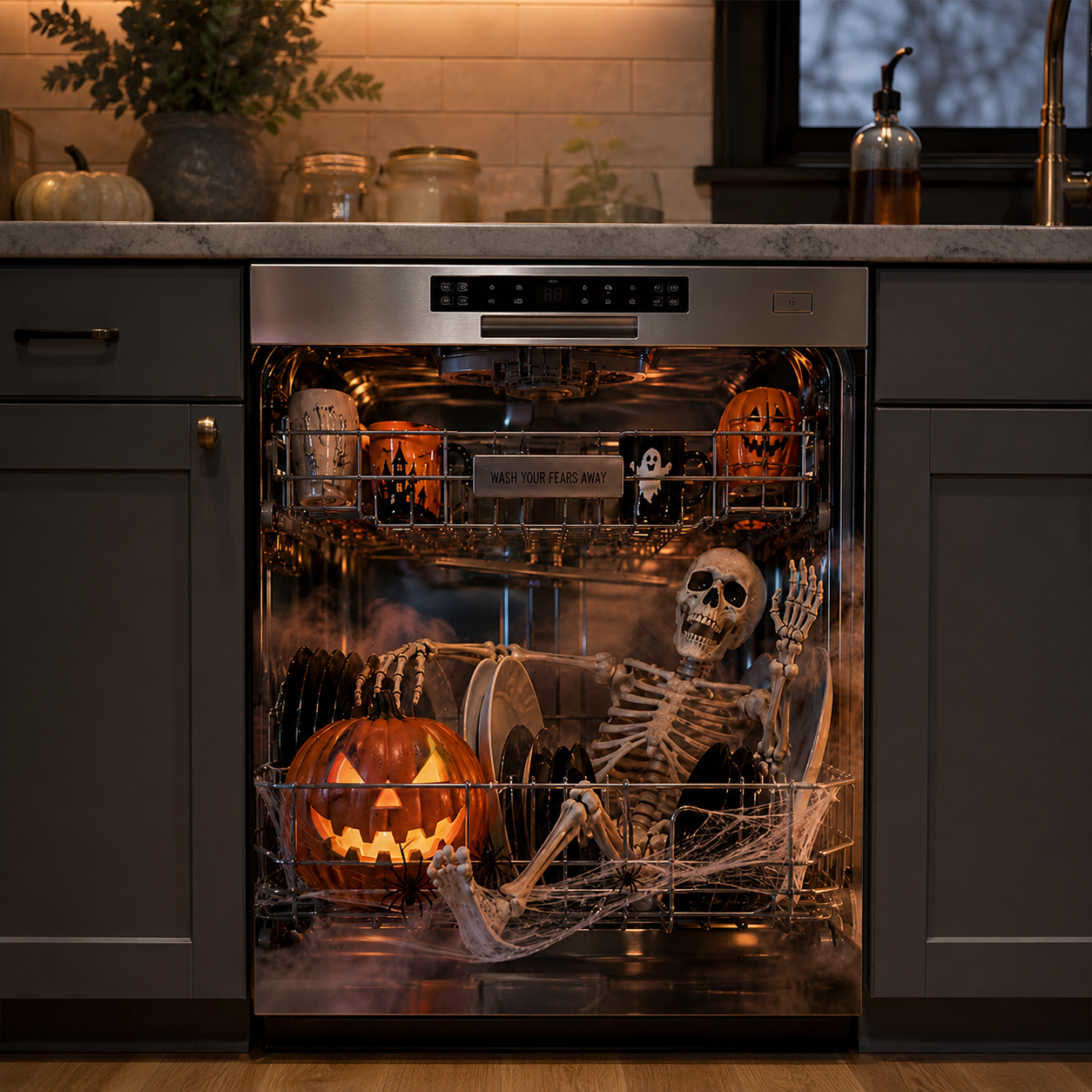Reusable Halloween-Themed Magnetic Dishwasher Cover – Kitchen Decor for a Spooky Atmosphere