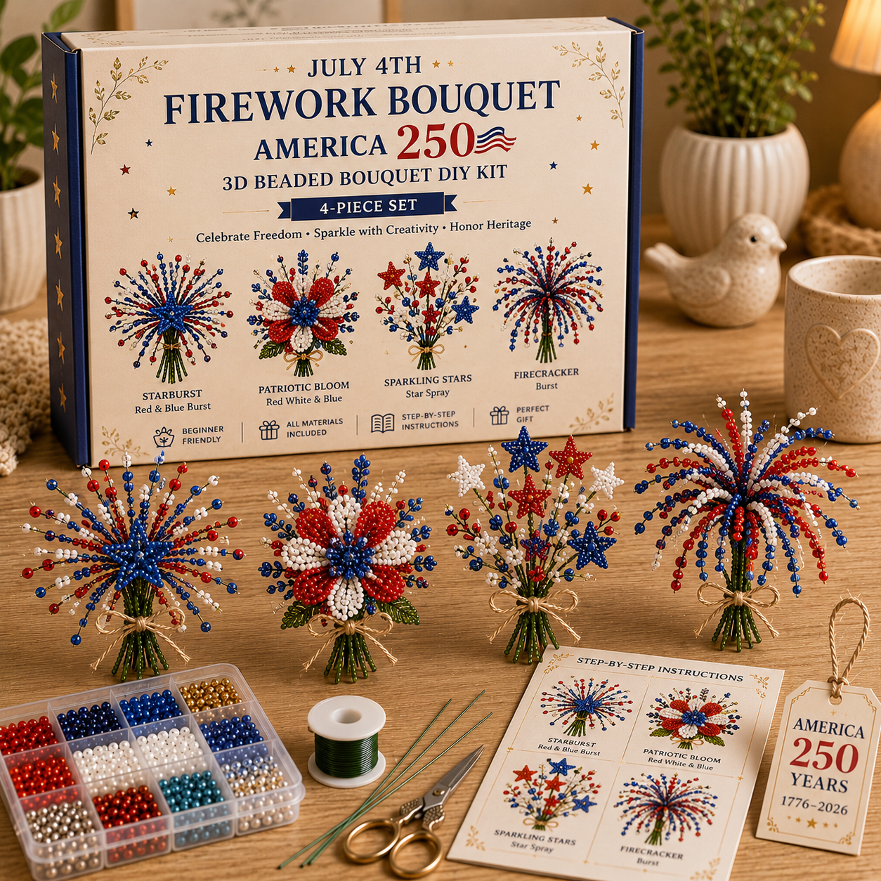 America 250 Beaded Bouquet DIY Kit – Limited Edition Patriotic Craft Collection