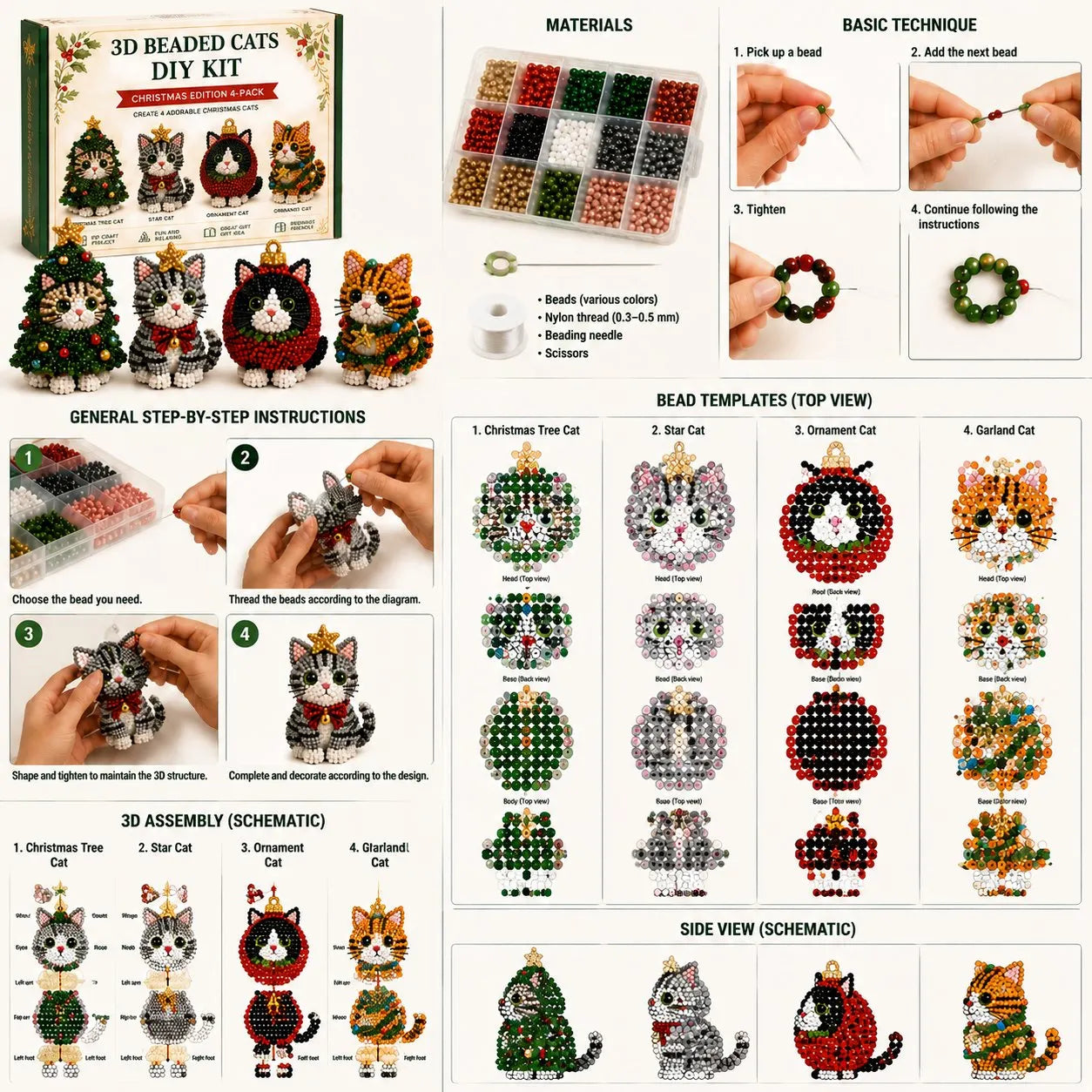 🐱✨ Create Your Own 3D Beaded Christmas Cats | Beginner-Friendly DIY Kit🎁Buy 2 | FREE Shipping