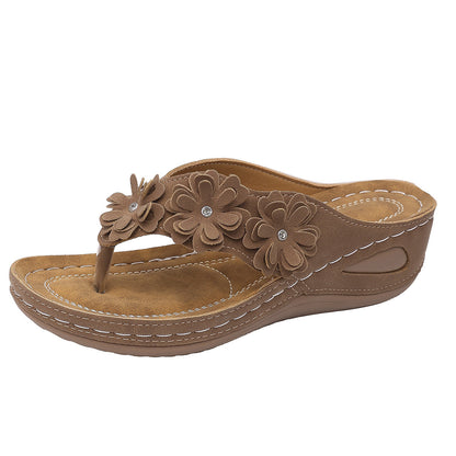 Comfy Rhinestone Flower Wedge Sandals with Arch Support (Slip-On)