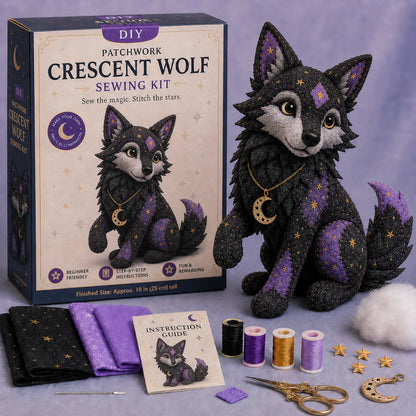 Mystic Patchwork Animal Sewing Kit – DIY Plush Craft Kit with Starry Fabric, Moon Charm & Step-by-Step Instructions