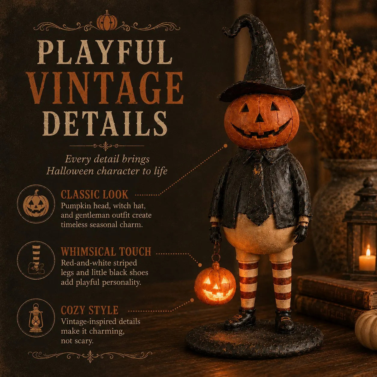 🎃Halloween Pumpkin Head Figurine with Lighted Handheld Pumpkin Lantern