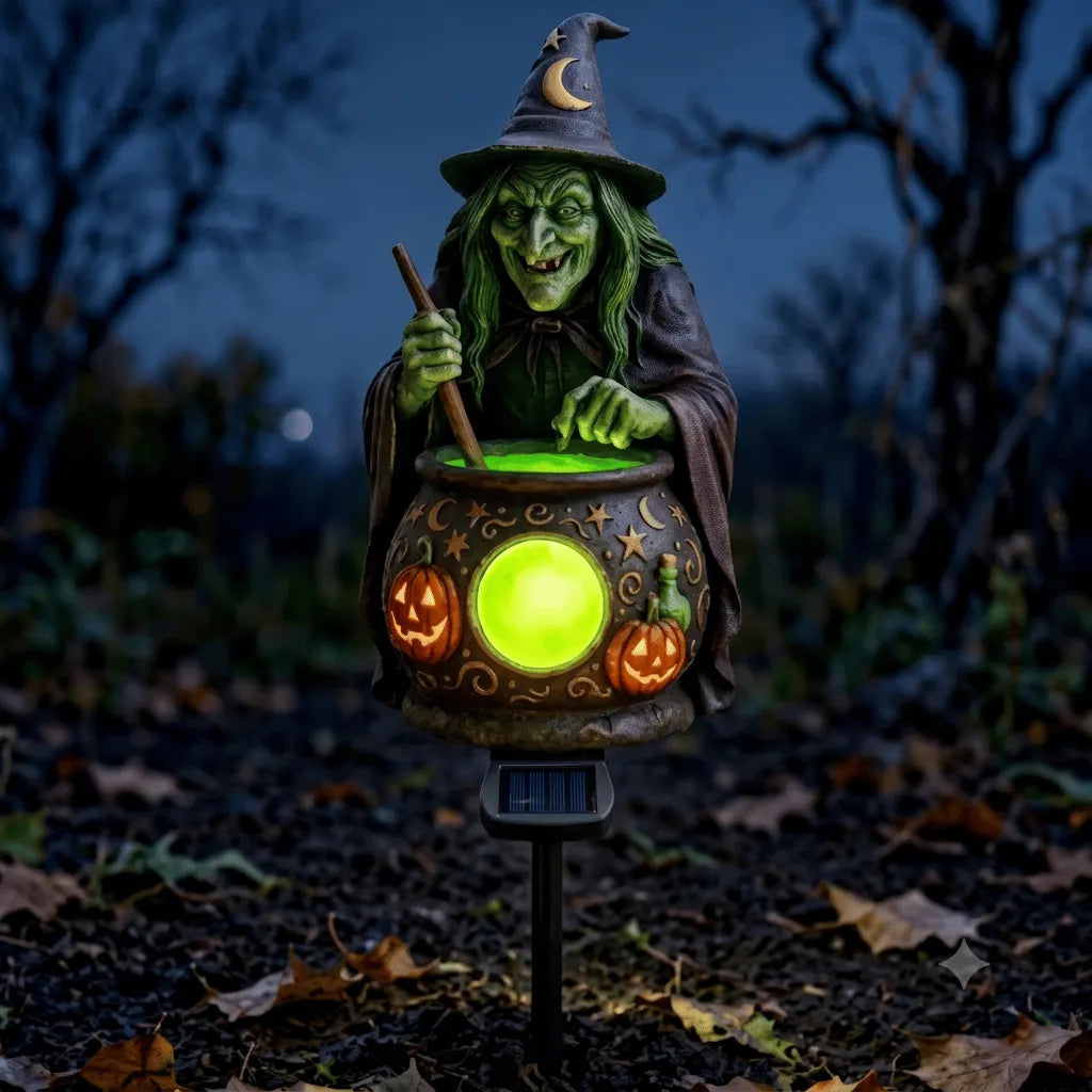 Halloween Solar Witch Cauldron Garden Stake Light