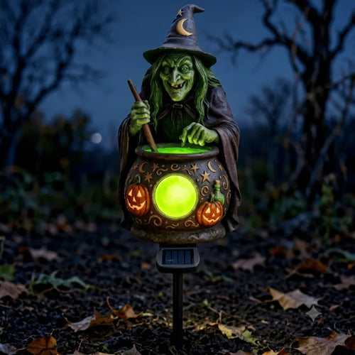 Halloween Solar Witch Cauldron Garden Stake Light