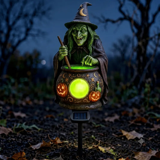 Halloween Solar Witch Cauldron Garden Stake Light