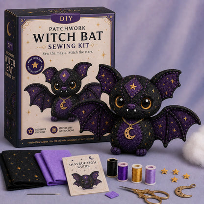 Mystic Patchwork Animal Sewing Kit – DIY Plush Craft Kit with Starry Fabric, Moon Charm & Step-by-Step Instructions