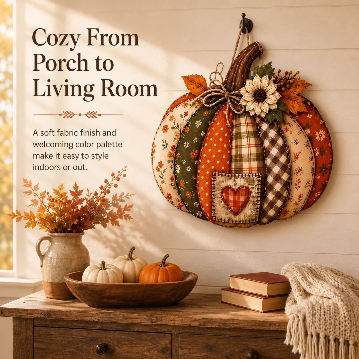 🍂🎃Autumn Retro Patchwork Pumpkin Door Hanging with Lights