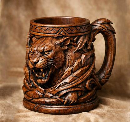 🐯 3D Carved Animal Wooden Texture Beer Mug | Vintage Resin Sculpted Wildlife Drinking Cup