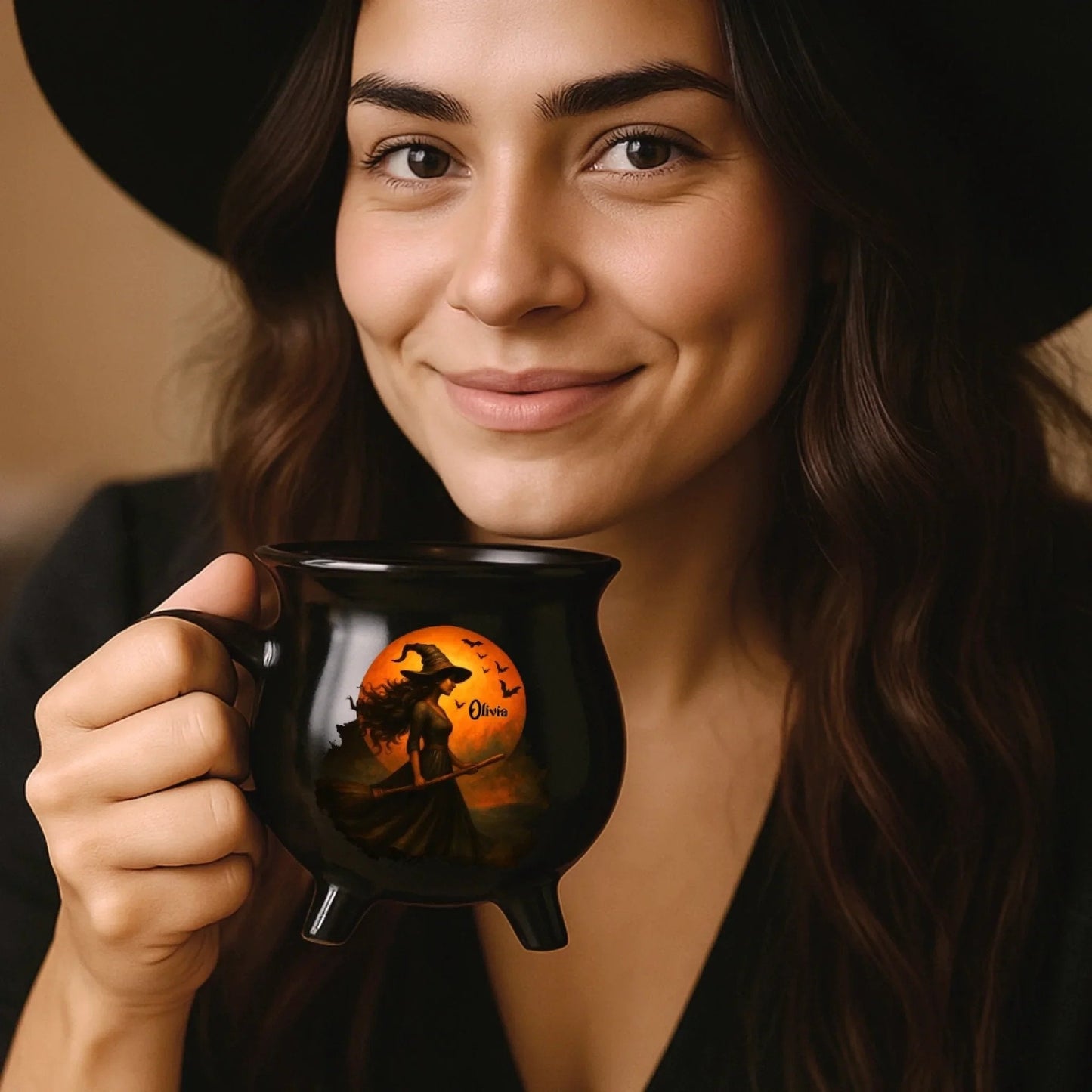 Custom Witch Cauldron Coffee Mug - Personalized Halloween Witchy Gifts For Besties, Sisters, BFF, Family, Yourself - Witching You A Wicked Brew