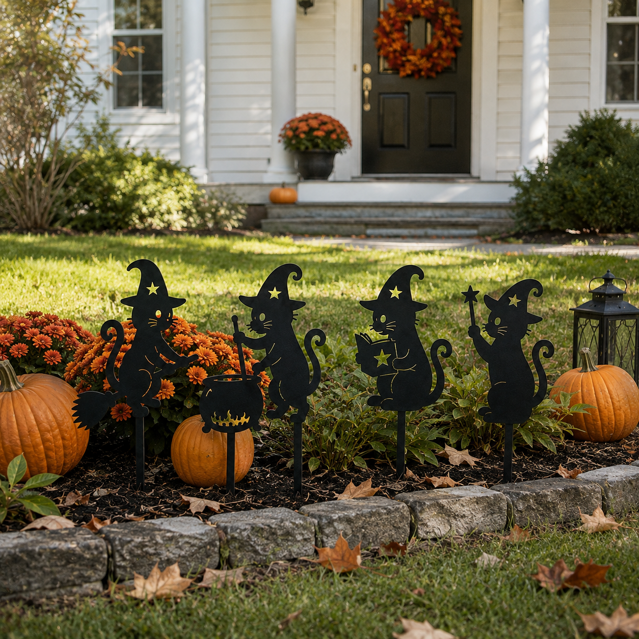 Set of 4 Metal Black Cat Yard Decorations