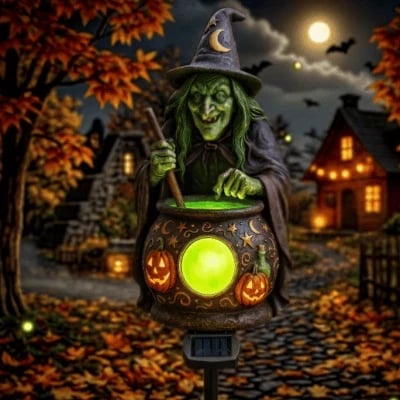 💥🏆Halloween Solar Witch Cauldron Garden Stake Light