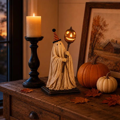 🎃✨Lighted Vintage Ghost Figurine with Glowing Pumpkin Staff