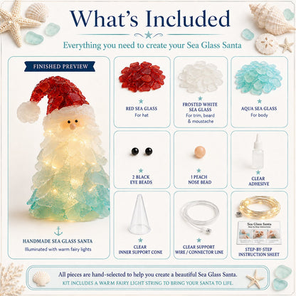 ⏳ Last Day 49% OFF – 🎅 Beginner-Friendly DIY Lighted Sea Glass Santa Christmas Decor Kit | Complete Kit with Sea Glass Pieces, Warm Fairy Lights & Step-by-Step Guide Included 💕